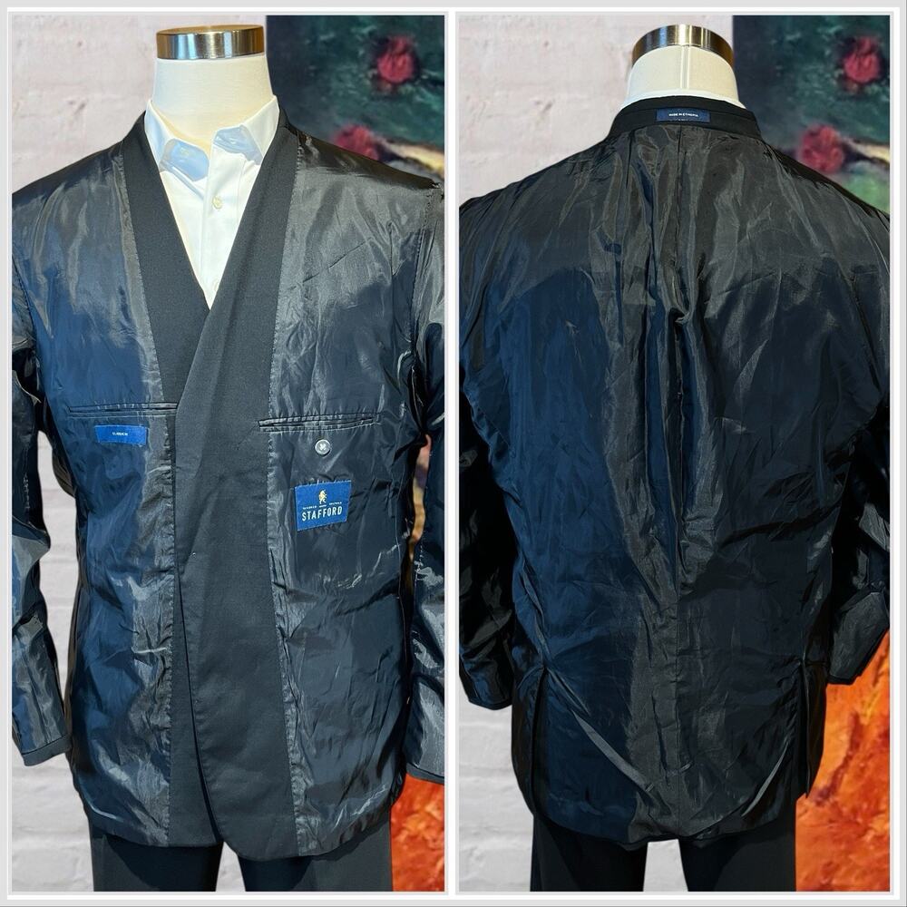 Stafford 44-46R Basic Black Classic Blazer Sport Suit Jacket Separate - Picture 7 of 16
